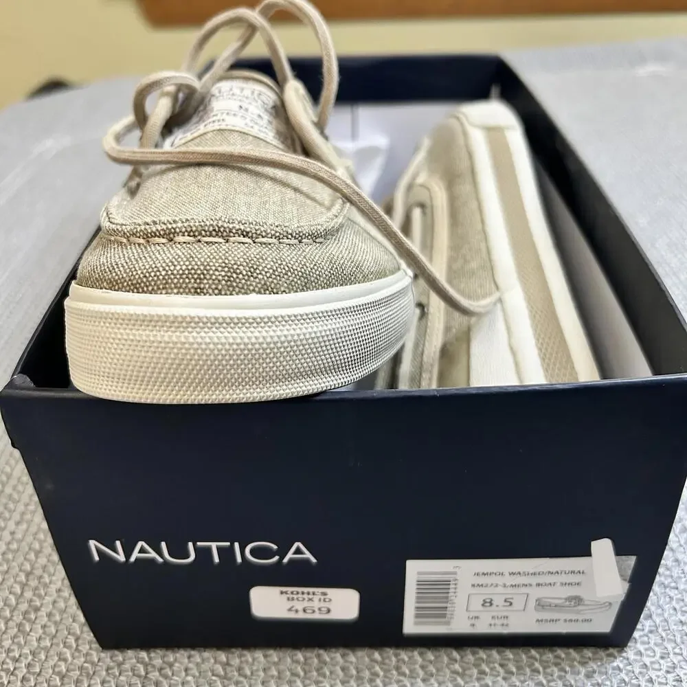 Nautica Mens Jempol Canvas Loafers Washed Natural‎ Beige 8.5 NIB